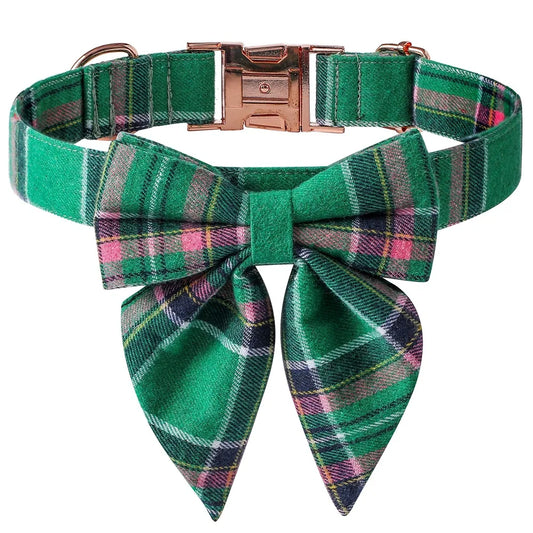 Collier pour Animaux à Carreaux avec Nœud Papillon pour Chats et Chiens - Ajustement Réglable