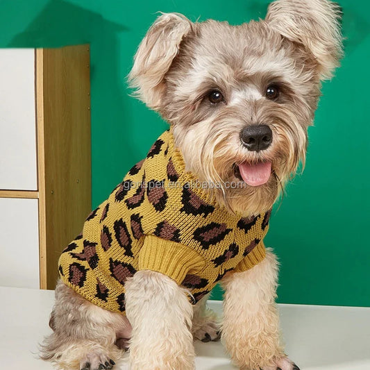 Pull tricoté à imprimé léopard pour animaux de compagnie pour une chaleur quotidienne douillette