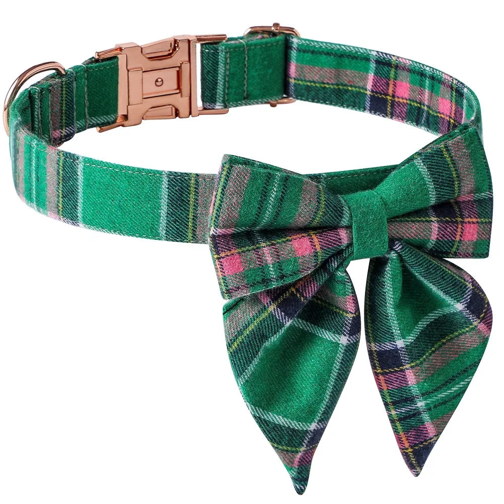 Collier pour Animaux à Carreaux avec Nœud Papillon pour Chats et Chiens - Ajustement Réglable