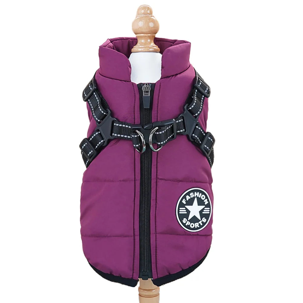 Manteau d'hiver imperméable pour animaux avec harnais intégré pour chiens et chats