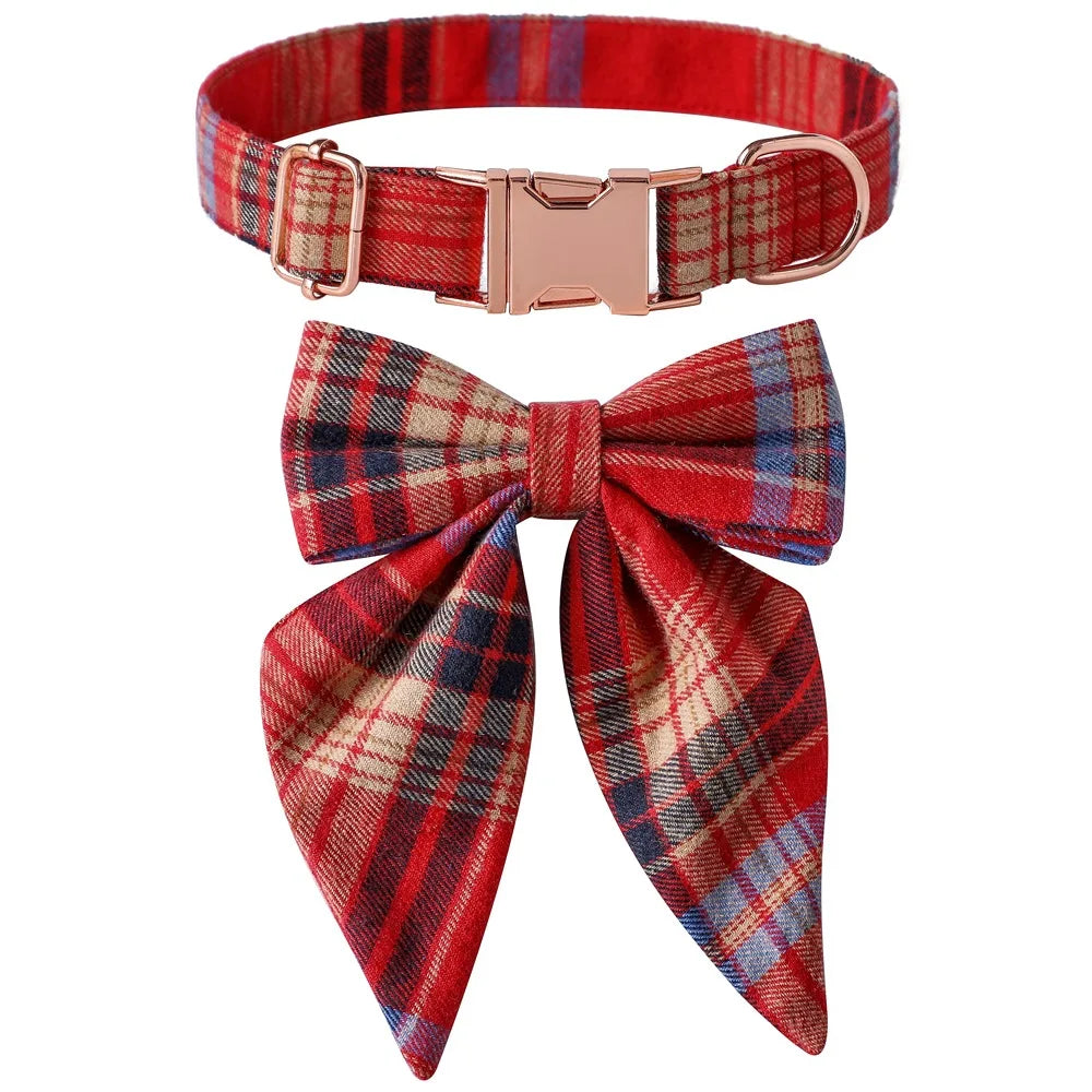 Collier pour Animaux à Carreaux avec Nœud Papillon pour Chats et Chiens - Ajustement Réglable