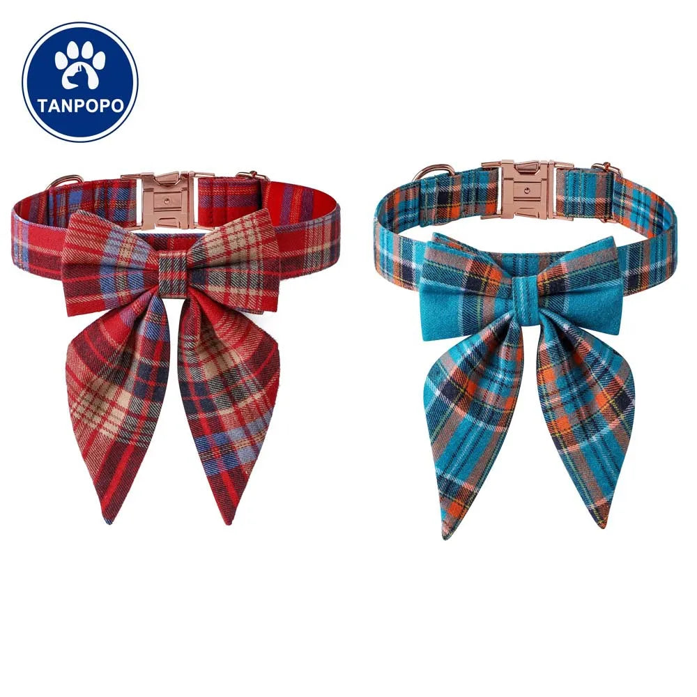 Collier pour Animaux à Carreaux avec Nœud Papillon pour Chats et Chiens - Ajustement Réglable