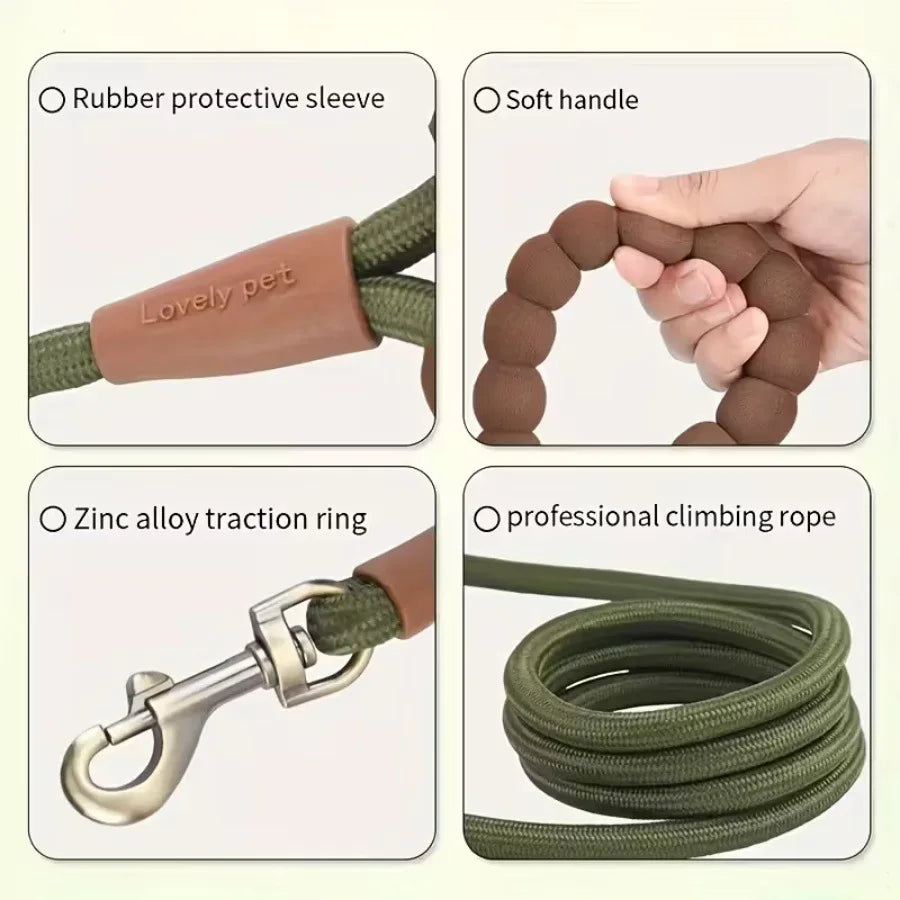 Laisse pour chien en nylon durable avec poignée en silicone confortable