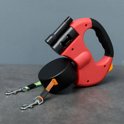 Laisse Double Rétractable Réglable pour Chien avec Lumière de Sécurité