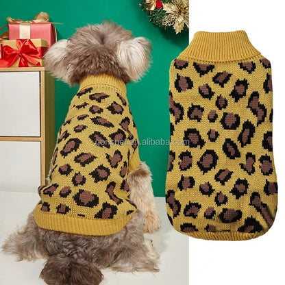 Pull tricoté à imprimé léopard pour animaux de compagnie pour une chaleur quotidienne douillette