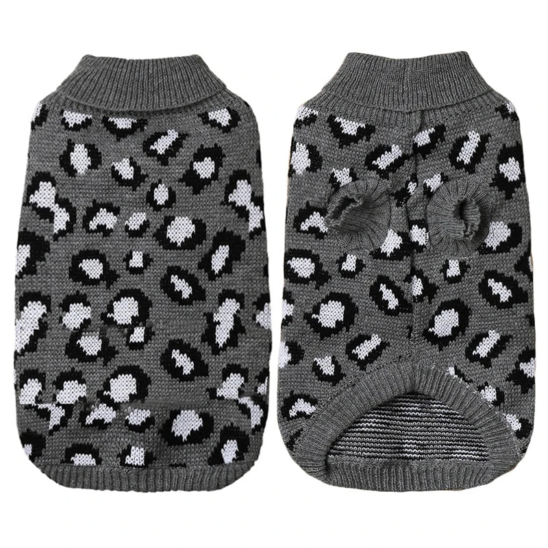 Pull tricoté à imprimé léopard pour animaux de compagnie pour une chaleur quotidienne douillette
