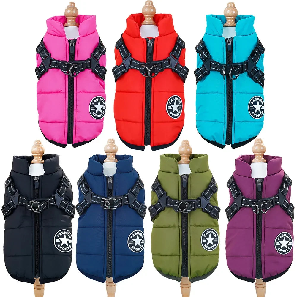 Manteau d'hiver imperméable pour animaux avec harnais intégré pour chiens et chats