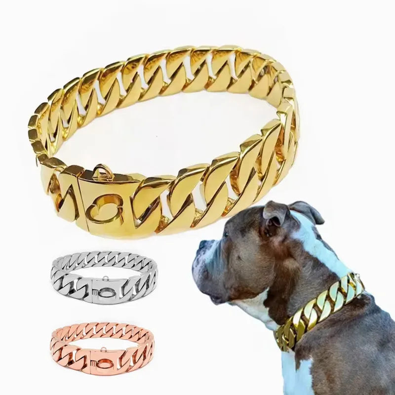 Collier pour Chien en Chaîne Cubaine en Acier Inoxydable 32mm avec Fermeture Rapide