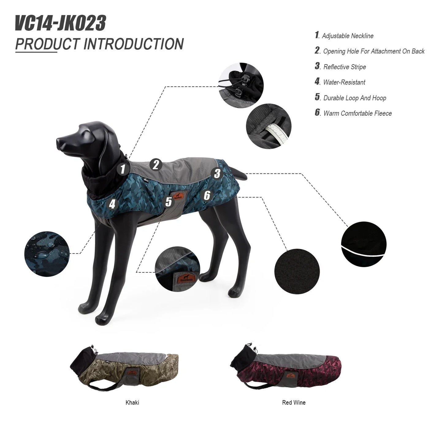 Manteau d'hiver en coton BlackDoggy pour chien pour l'exploration en plein air