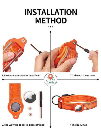 Collier en Nylon Réfléchissant Ajustable pour Chien avec Housse AirTag