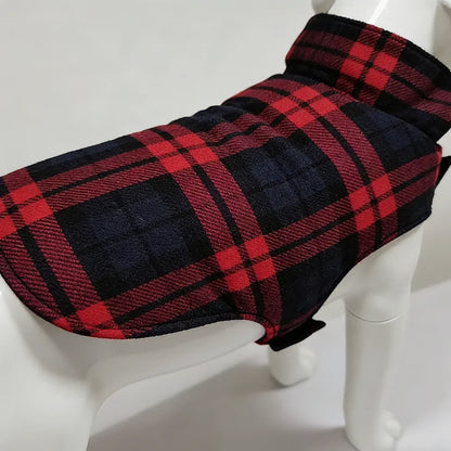 Gilet Polaire Imperméable pour Grands Chiens - Carreaux Rouges