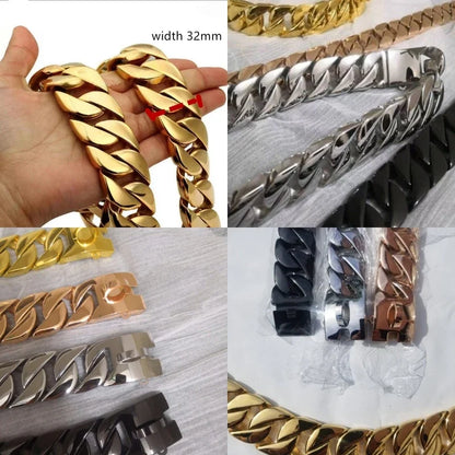 Collier pour Chien en Chaîne Cubaine en Acier Inoxydable 32mm avec Fermeture Rapide