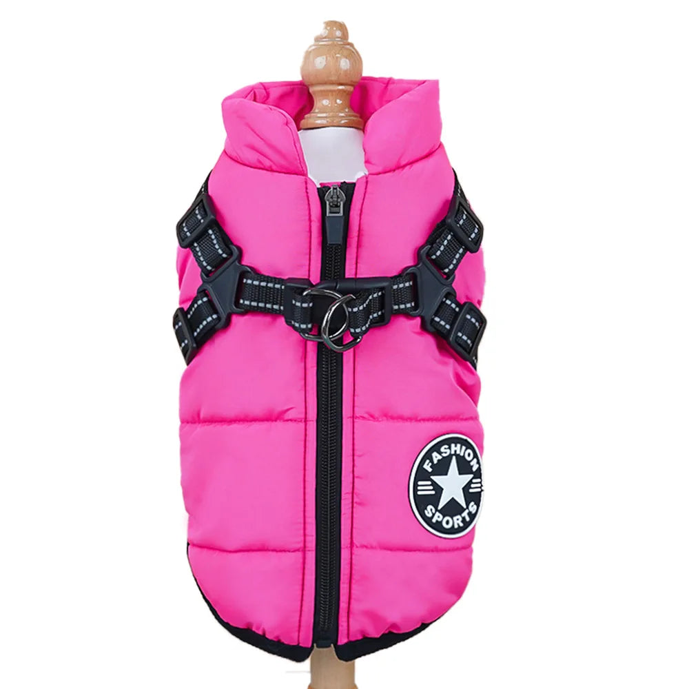 Manteau d'hiver imperméable pour animaux avec harnais intégré pour chiens et chats