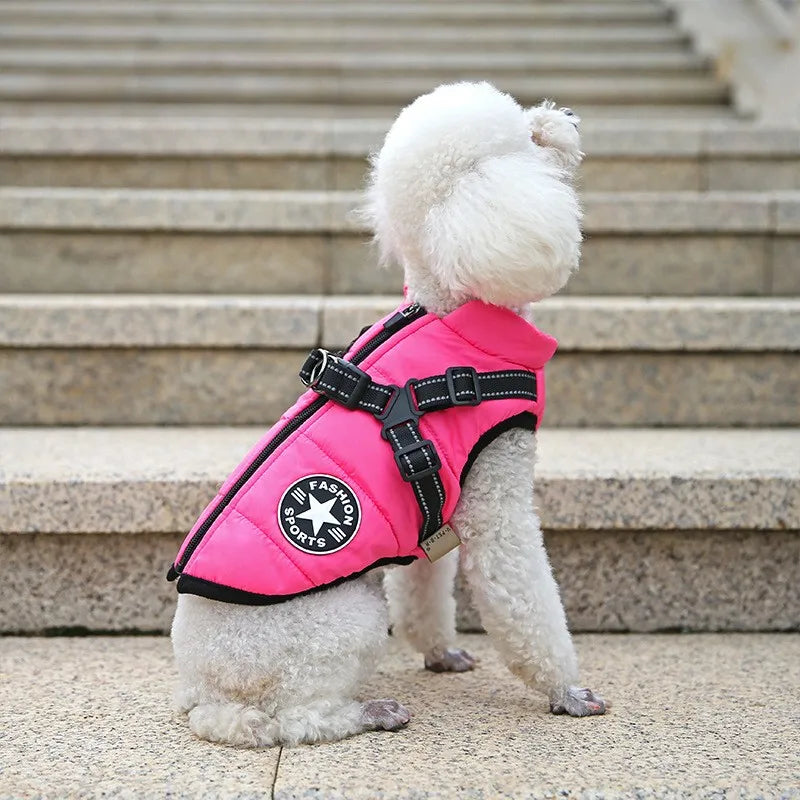 Manteau d'hiver imperméable pour animaux avec harnais intégré pour chiens et chats