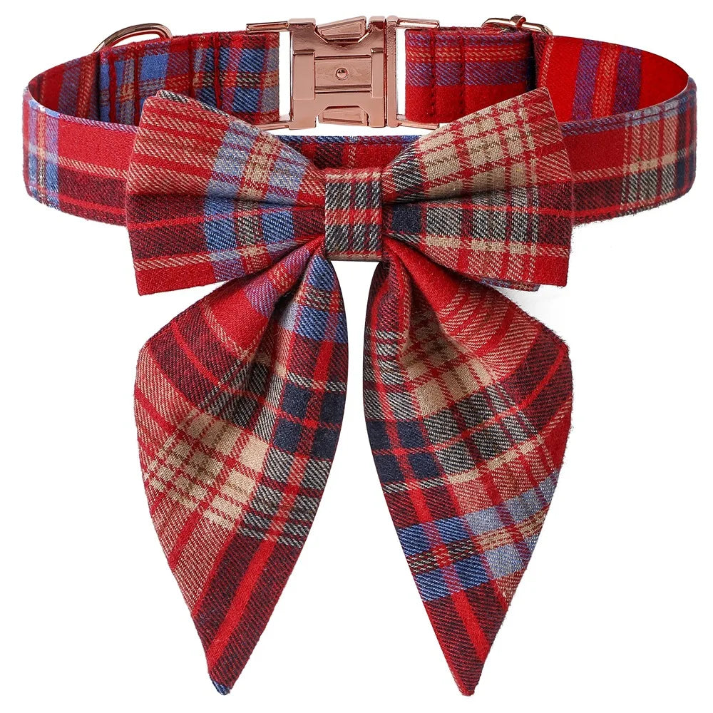 Collier pour Animaux à Carreaux avec Nœud Papillon pour Chats et Chiens - Ajustement Réglable