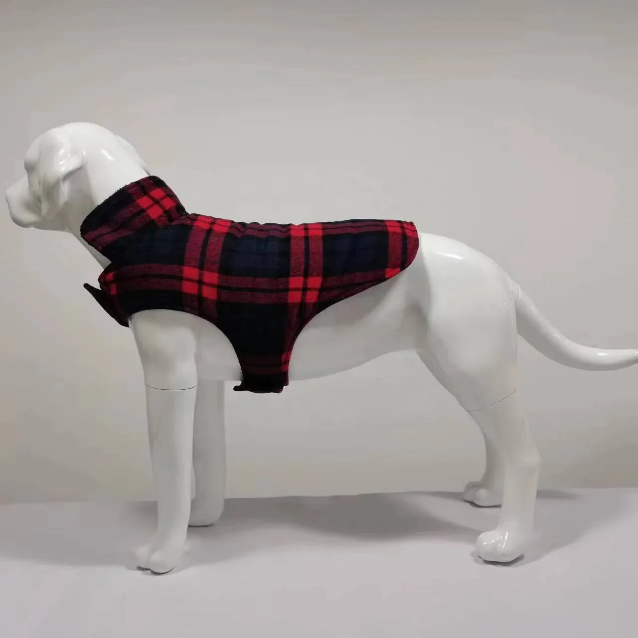 Gilet Polaire Imperméable pour Grands Chiens - Carreaux Rouges