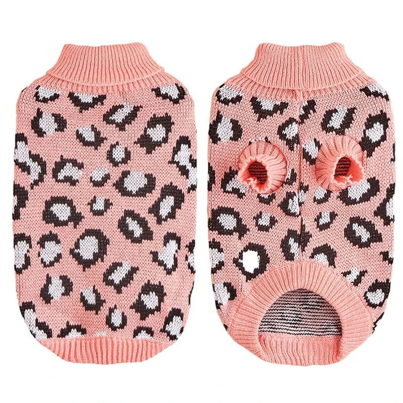Pull tricoté à imprimé léopard pour animaux de compagnie pour une chaleur quotidienne douillette