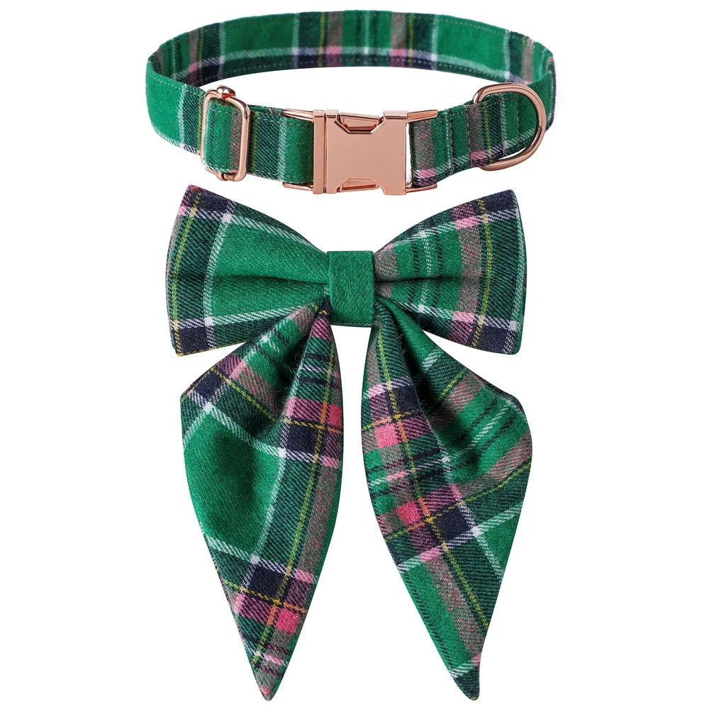 Collier pour Animaux à Carreaux avec Nœud Papillon pour Chats et Chiens - Ajustement Réglable