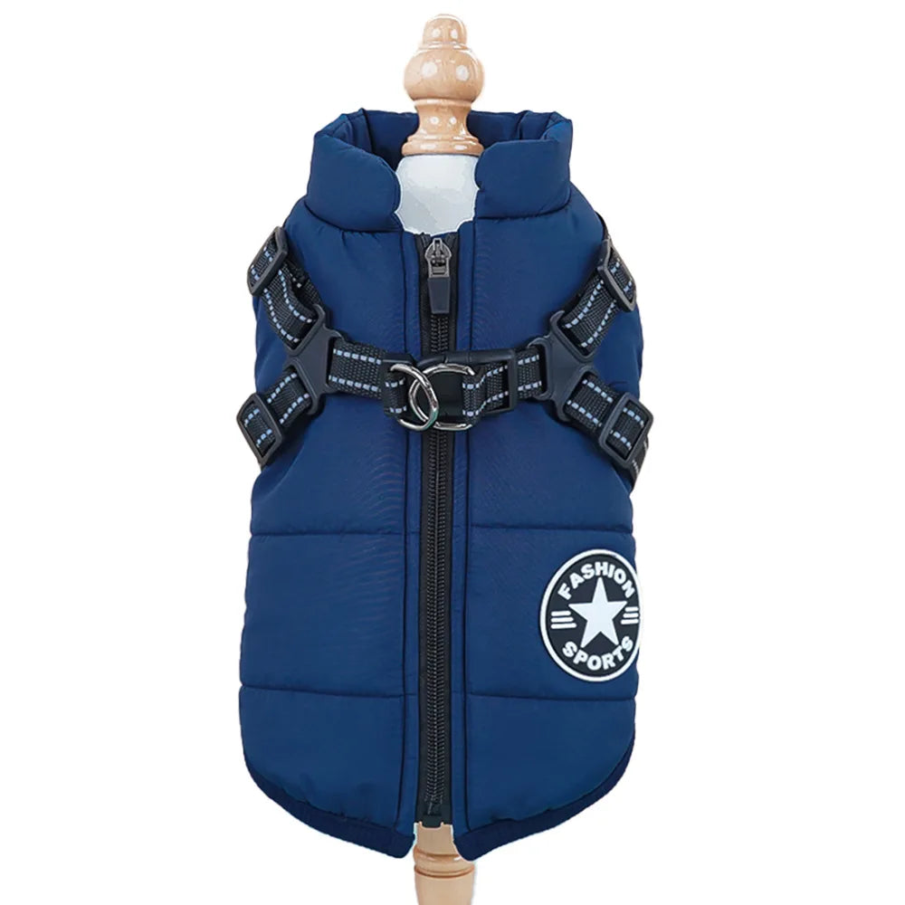 Manteau d'hiver imperméable pour animaux avec harnais intégré pour chiens et chats