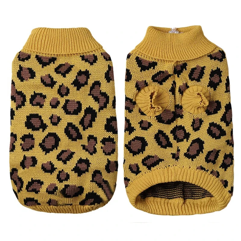 Pull tricoté à imprimé léopard pour animaux de compagnie pour une chaleur quotidienne douillette