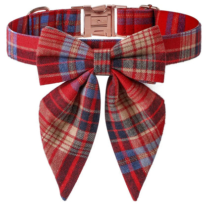 Collier pour Animaux à Carreaux avec Nœud Papillon pour Chats et Chiens - Ajustement Réglable