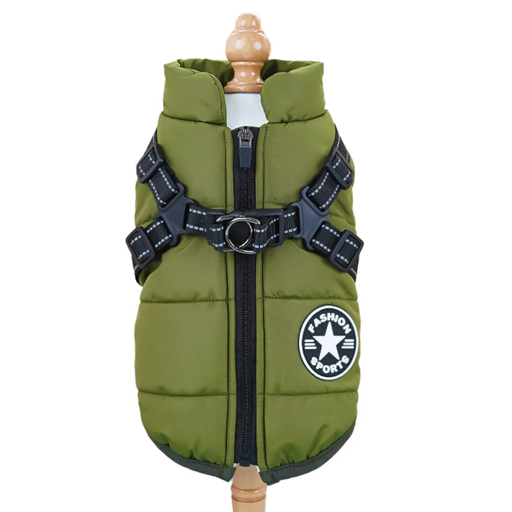Manteau d'hiver imperméable pour animaux avec harnais intégré pour chiens et chats