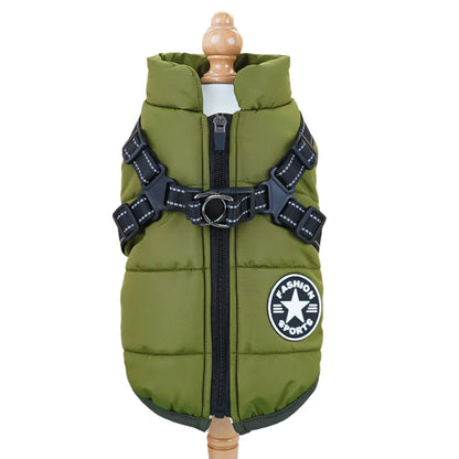Manteau d'hiver imperméable pour animaux avec harnais intégré pour chiens et chats