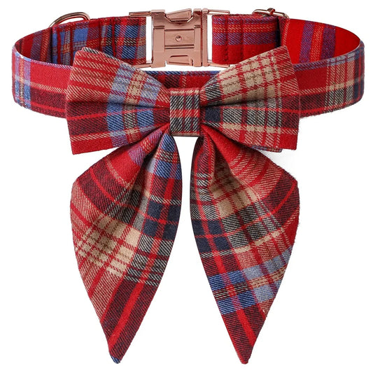 Collier pour Animaux à Carreaux avec Nœud Papillon pour Chats et Chiens - Ajustement Réglable