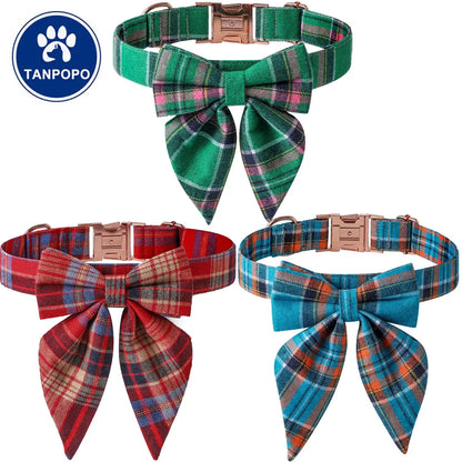Collier pour Animaux à Carreaux avec Nœud Papillon pour Chats et Chiens - Ajustement Réglable