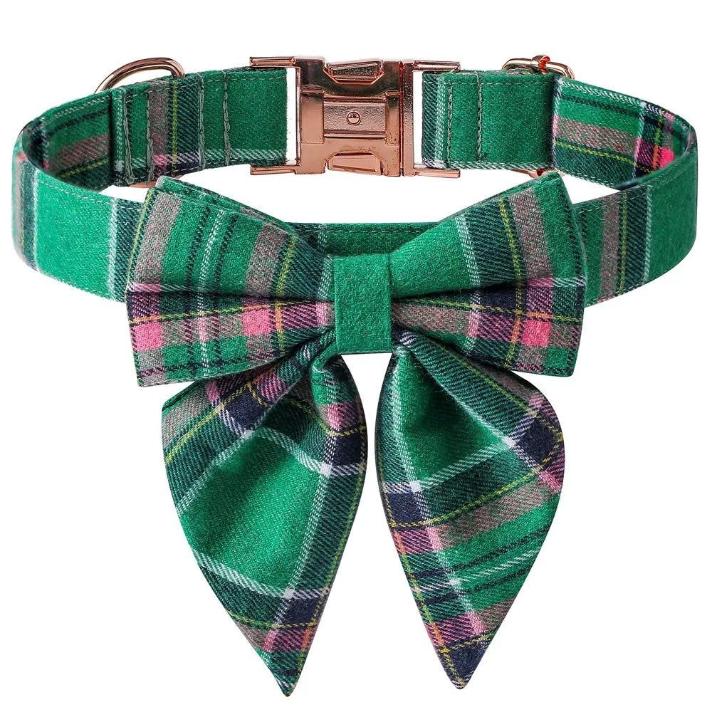 Collier pour Animaux à Carreaux avec Nœud Papillon pour Chats et Chiens - Ajustement Réglable