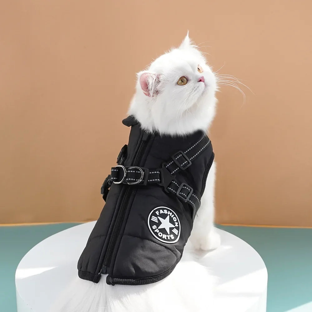 Manteau d'hiver imperméable pour animaux avec harnais intégré pour chiens et chats
