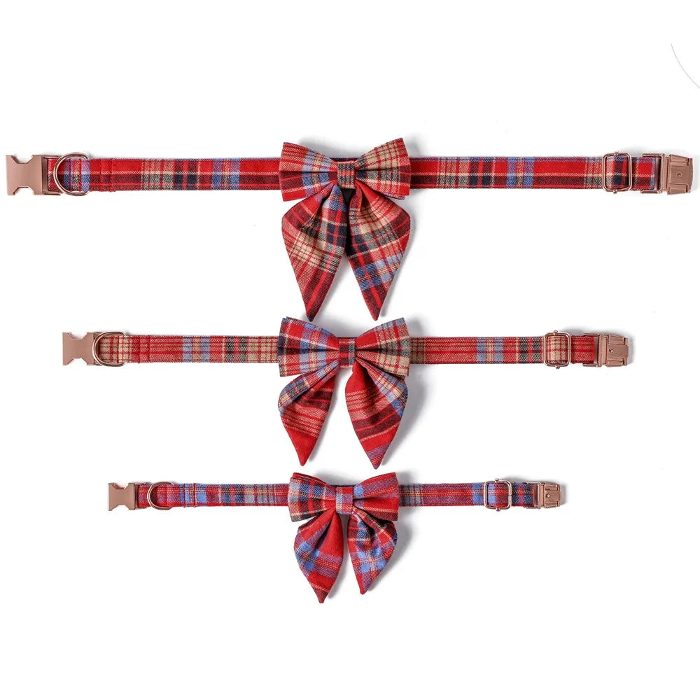 Collier pour Animaux à Carreaux avec Nœud Papillon pour Chats et Chiens - Ajustement Réglable