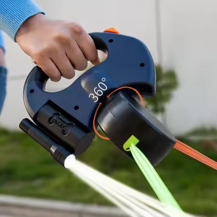 Laisse Double Rétractable Réglable pour Chien avec Lumière de Sécurité