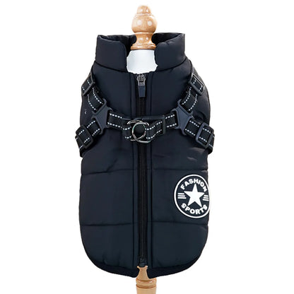 Manteau d'hiver imperméable pour animaux avec harnais intégré pour chiens et chats