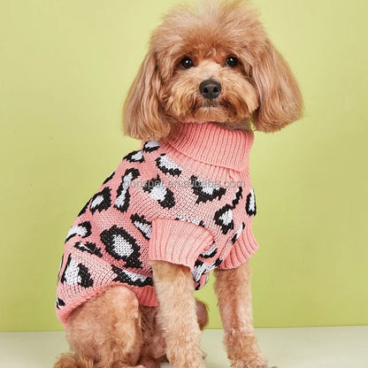 Pull tricoté à imprimé léopard pour animaux de compagnie pour une chaleur quotidienne douillette