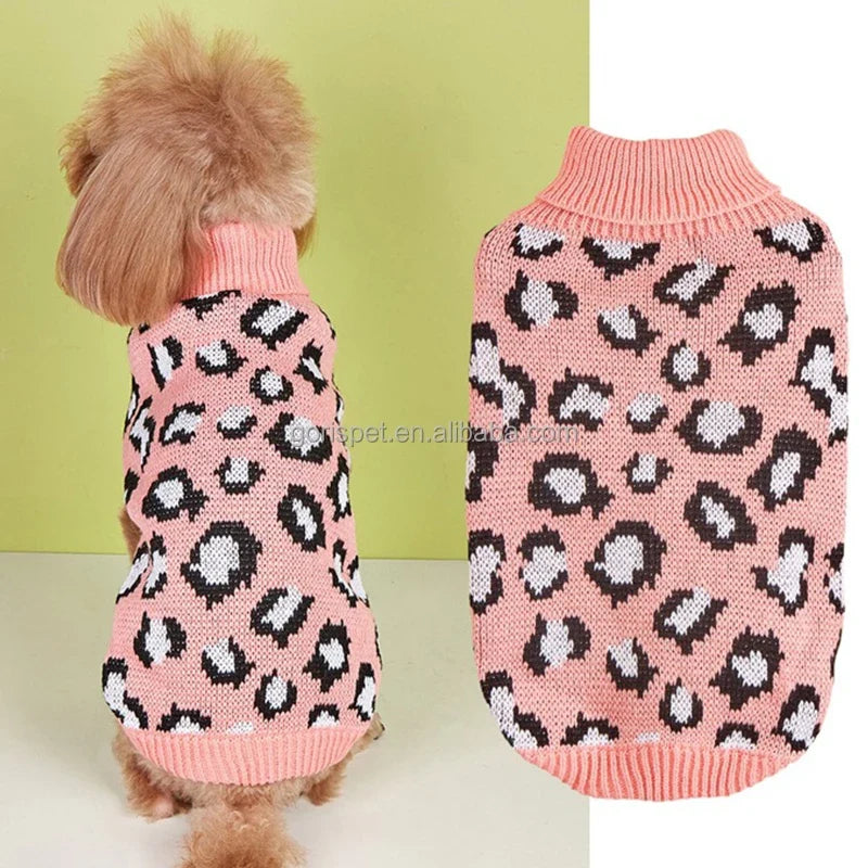 Pull tricoté à imprimé léopard pour animaux de compagnie pour une chaleur quotidienne douillette