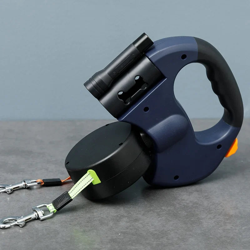 Laisse Double Rétractable Réglable pour Chien avec Lumière de Sécurité