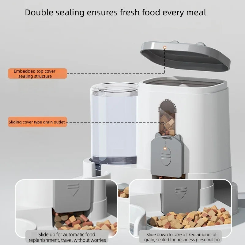 Distributeur automatique 2-en-1 de nourriture et fontaine à eau pour animaux