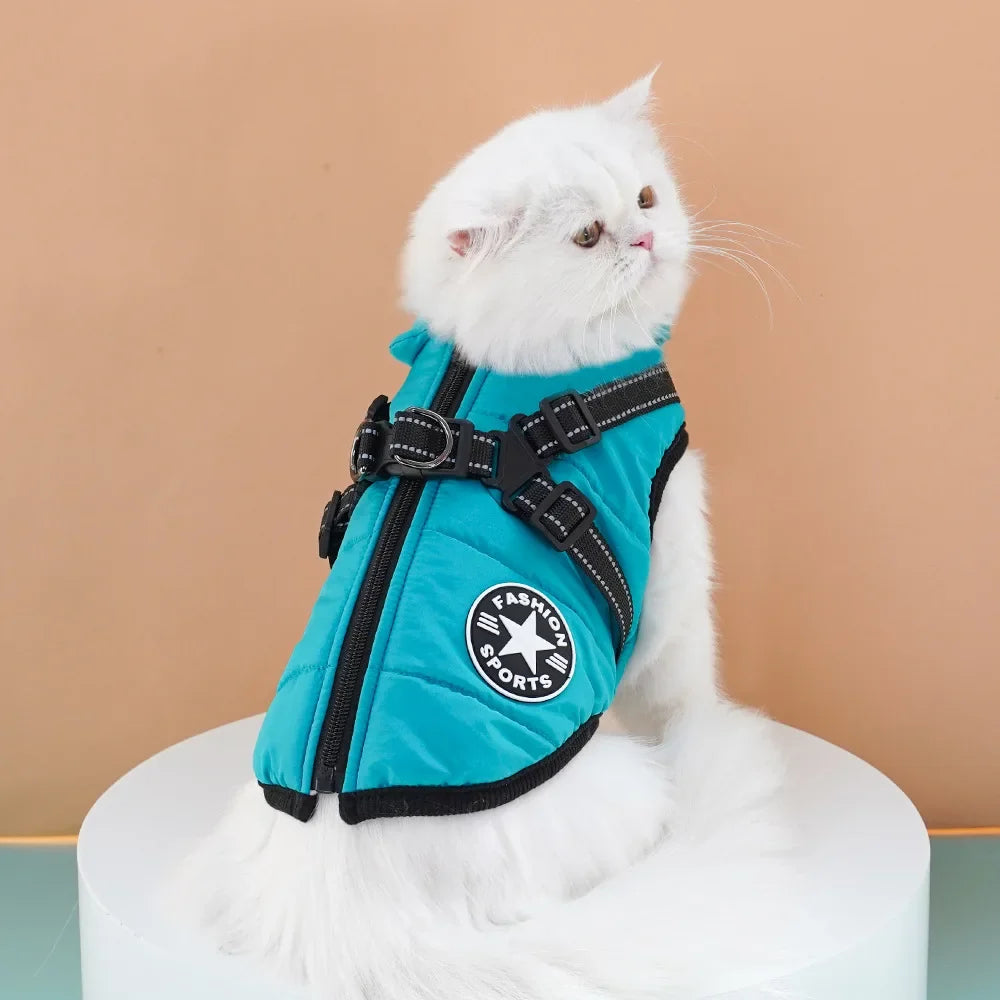 Manteau d'hiver imperméable pour animaux avec harnais intégré pour chiens et chats