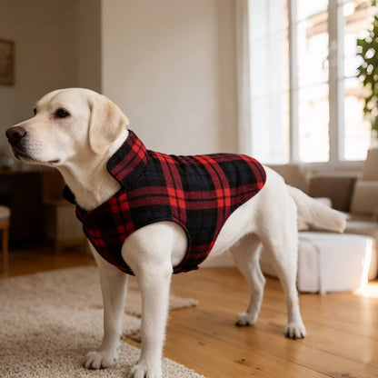 Gilet Polaire Imperméable pour Grands Chiens - Carreaux Rouges