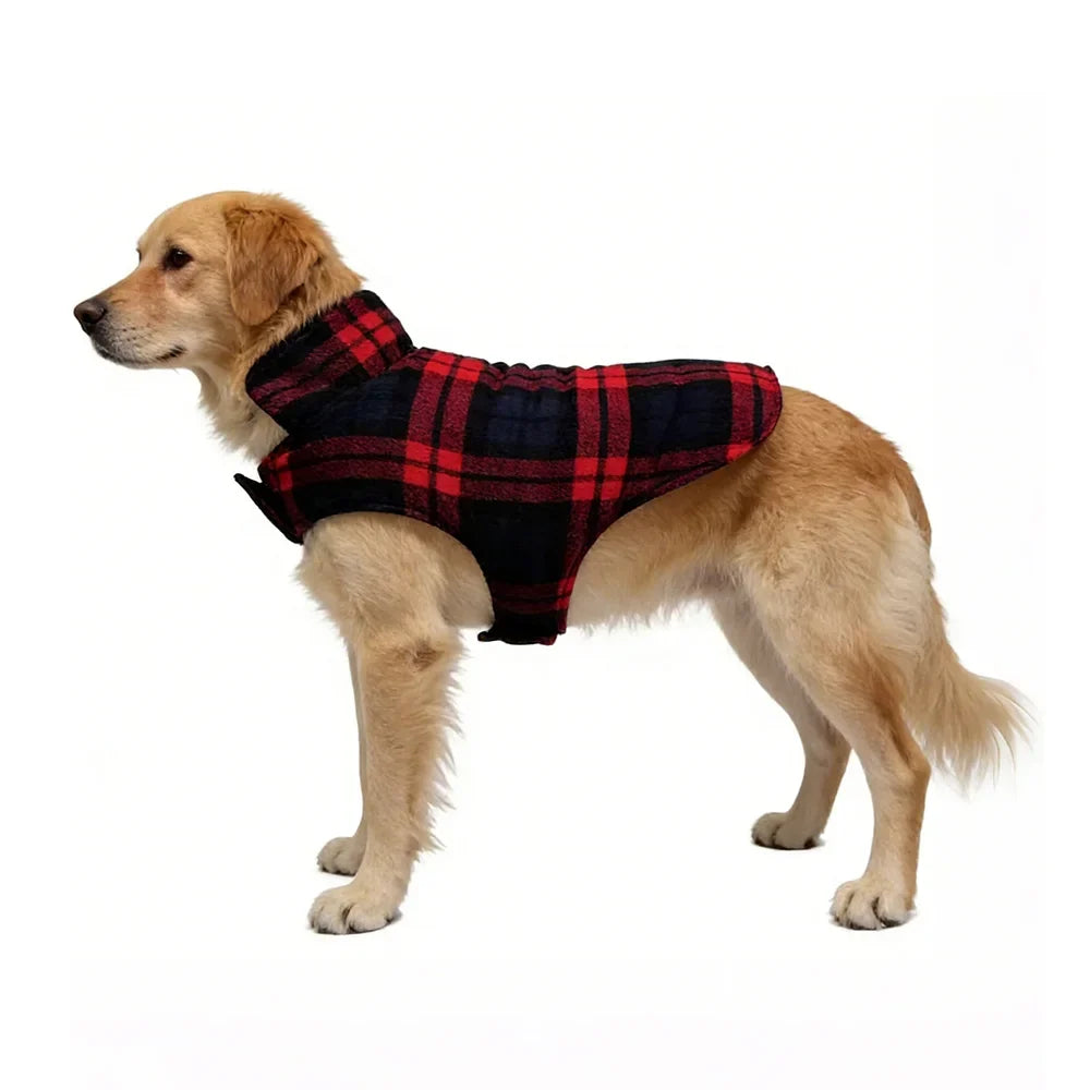 Gilet Polaire Imperméable pour Grands Chiens - Carreaux Rouges